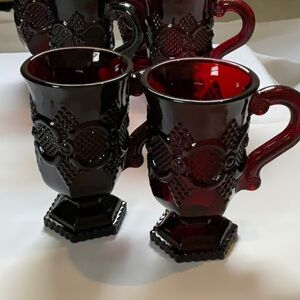Avon Cape Cod Ruby Red Glass Pedestal Mugs (2)